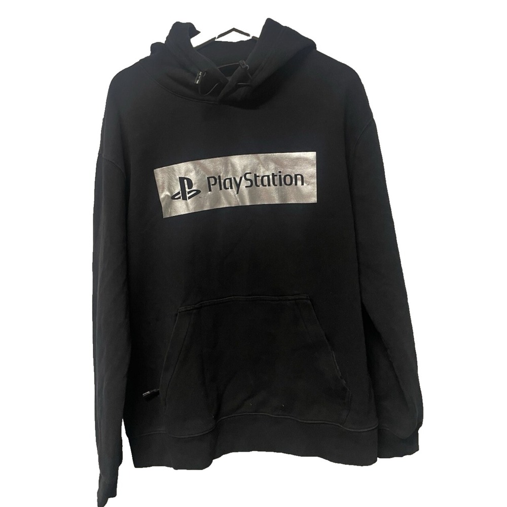 PlayStation x H&M Hoodie Mens XL Black Silver Japanese Graphic Zip Pocket GBL